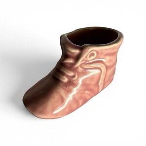 Vintage Pink Ceramic Baby Boot Shoe Planter Vase Nursery Decor Glossy Glaze